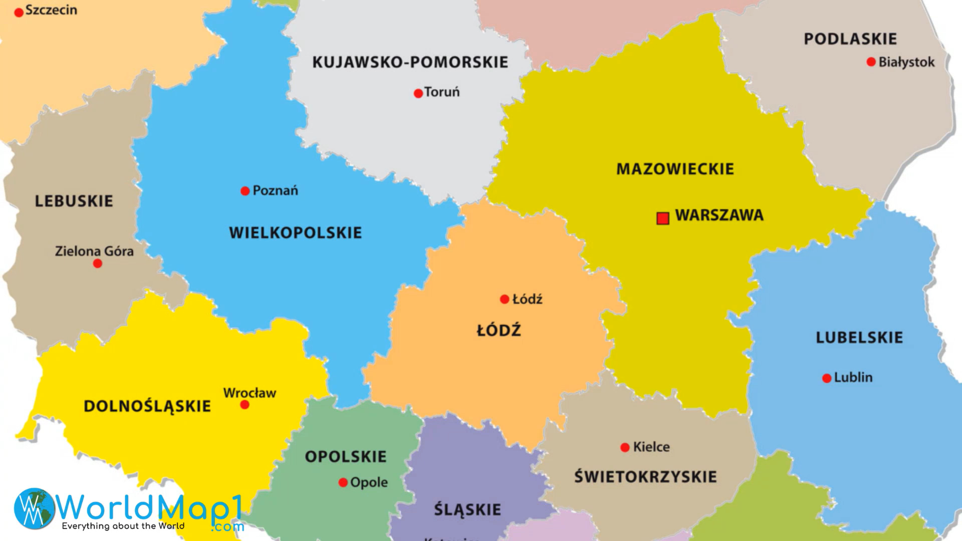 Warsaw and Lublin Map in Poland